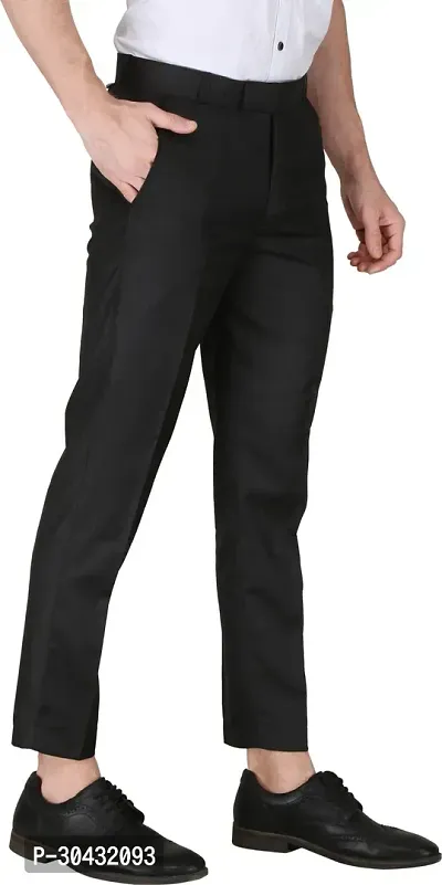 Trendy Black Cotton Blend Solid Mid-Rise Formal Trouser For Men-thumb5