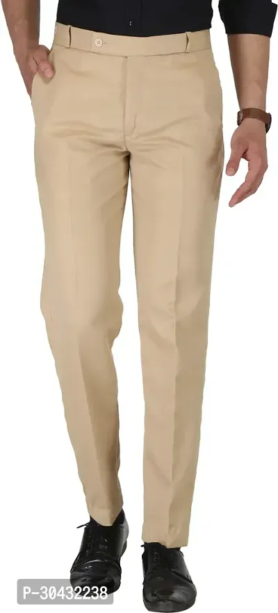 Trendy Beige Cotton Blend Solid Mid-Rise Formal Trouser For Men-thumb0