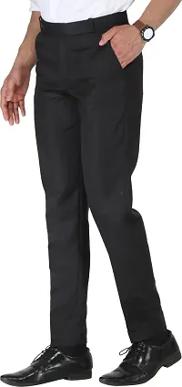 Trendy Black Cotton Blend Solid Mid-Rise Formal Trouser For Men-thumb2