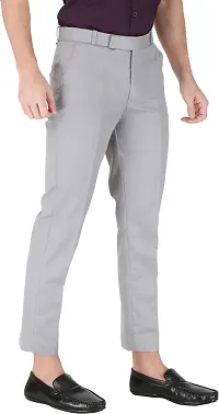 Trendy Grey Cotton Blend Solid Mid-Rise Formal Trouser For Men-thumb2