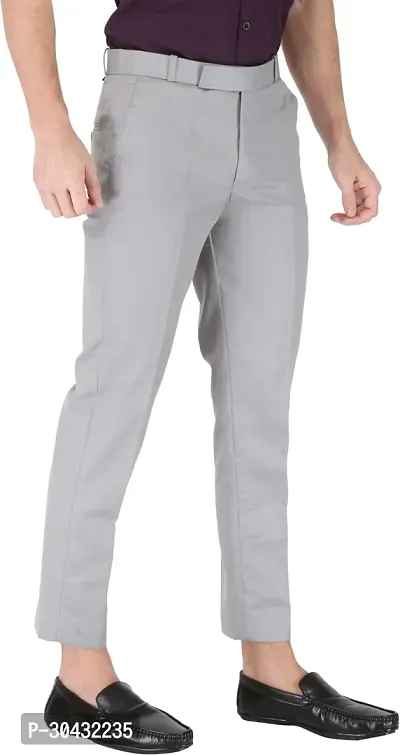 Trendy Grey Cotton Blend Solid Mid-Rise Formal Trouser For Men-thumb3