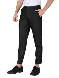 Classic Black Cotton Blend Mid Rise Trouser For Men-thumb3