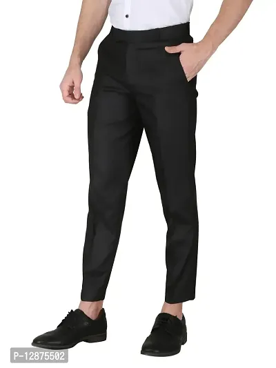 Black Cotton Blend Mid Rise Formal Trousers-thumb3