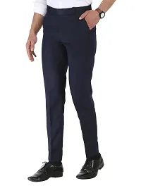 Stylish Navy Blue Cotton Low Rise Formal Trouser For Men-thumb3