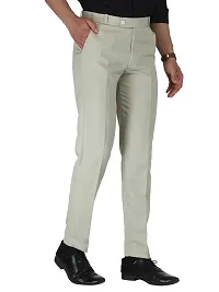 Beige Cotton Mid Rise Formal Trousers-thumb2