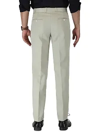 Beige Cotton Mid Rise Formal Trousers-thumb3