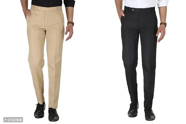 Classic Polycotton Solid Formal Trouser for Men, Pack of 2