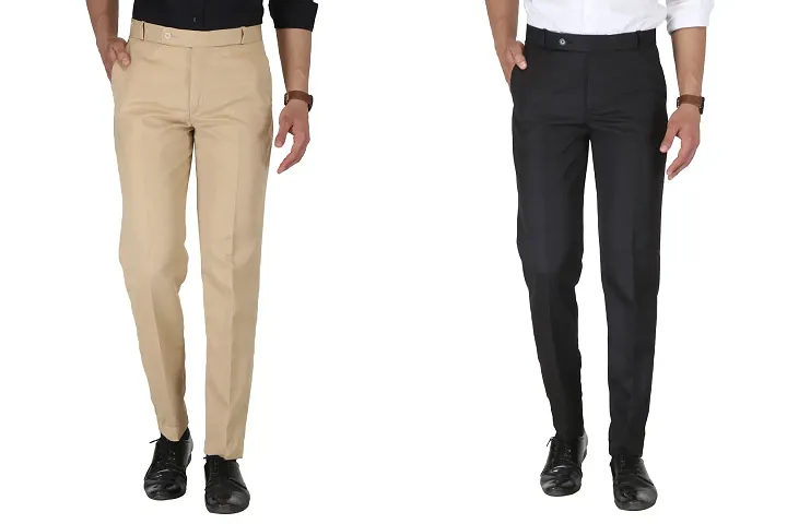 Men Regular Fit Polycotton Coffee And Black Trousers Pack Of 2