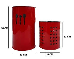 Stainless Steel Spoon Stand, Cutlery Pen Holder, Brush Stand etc (Red Combo) 10/18 or 10/12-thumb2