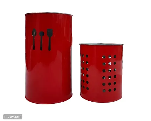 Stainless Steel Spoon Stand, Cutlery Pen Holder, Brush Stand etc (Red Combo) 10/18 or 10/12-thumb2