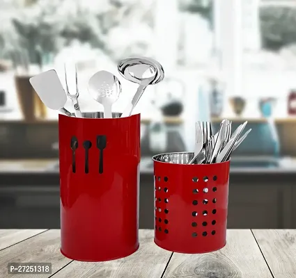 Stainless Steel Spoon Stand, Cutlery Pen Holder, Brush Stand etc (Red Combo) 10/18 or 10/12-thumb4