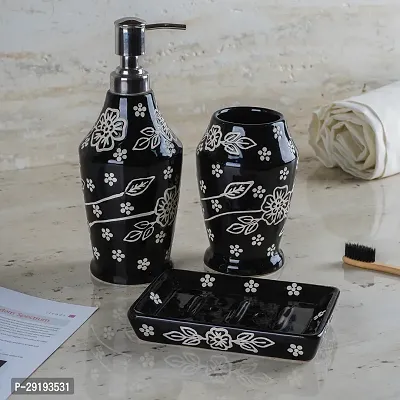 Elegant Ceramic Black Tooth Brush Holder Soap Case And Soap Dispenser-thumb0