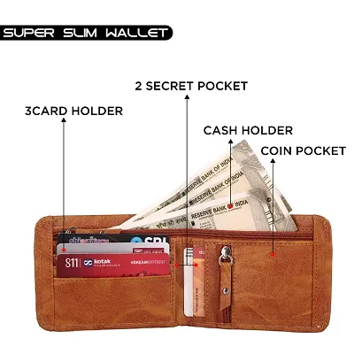 Stylish Mens Leather Wallet | Leather Wallet for Men | Mens Wallet  Men Wallet Minimalist Slim Vegan Leather Vertical Credit Card Wallet with 6 Card Slots | 2 Hidden Card Slots | Hidden Coin Pocket |