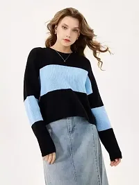 WOMEN CROP-TOP FULL SLEEVE BLACK AND BLUE T-SHIRT-thumb3