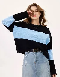 WOMEN CROP-TOP FULL SLEEVE BLACK AND BLUE T-SHIRT-thumb1