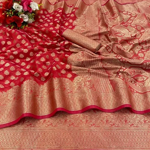 Stylish Organza Embroidered Saree with Blouse piece