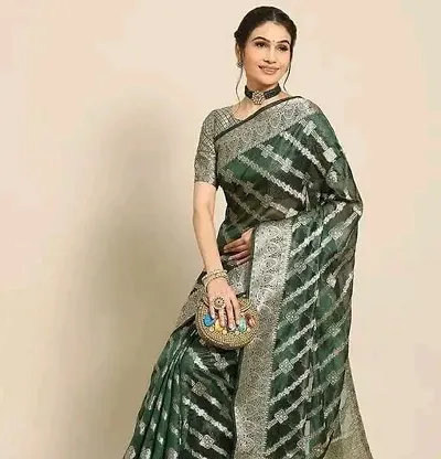 TRENDY ORGANZA BANARASI SILK SAREES WITH BLOUSE PIECE