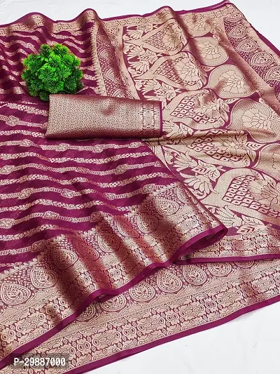 TRENDY ORGANZA BANARASI SILK SAREES WITH BLOUSE PIECE-thumb0