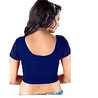 PRE SMART Women's Cotton Half Sleeve Stretchable Saree Blouse (Blue , Free Size )-thumb1