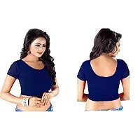 PRE SMART Women's Cotton Half Sleeve Stretchable Saree Blouse (Blue , Free Size )-thumb2