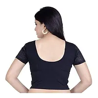 PRE SMART Women's Cotton Half Sleeve Stretchable Saree Blouse ( Black , Free Size )-thumb1