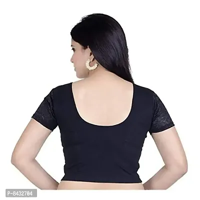 PRE SMART Women's Cotton Half Sleeve Stretchable Saree Blouse ( Black , Free Size )-thumb2
