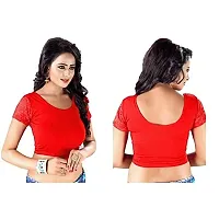 PRE SMART Women's Cotton Stretchable Half Sleeve Saree Blouse (Red, Free Size)-thumb2
