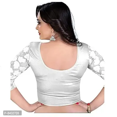 PRE SMART Women's Cotton 3/4 Sleeve Saree Blouse (PS-62SILVER_Silver_Free Size)-thumb2