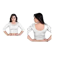 PRE SMART Women's Cotton 3/4 Sleeve Saree Blouse (PS-62SILVER_Silver_Free Size)-thumb2