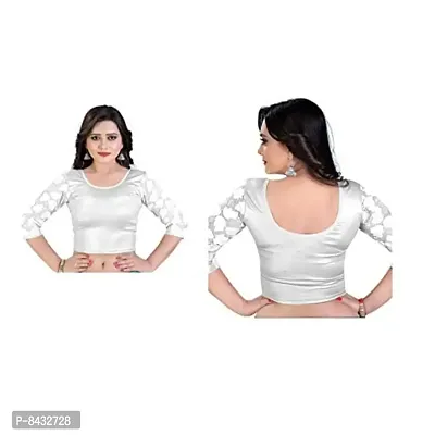 PRE SMART Women's Cotton 3/4 Sleeve Saree Blouse (PS-62SILVER_Silver_Free Size)-thumb3
