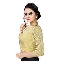 PRE SMART Present Women's Cotton Lycra Stretchable Readymade Saree Shining Blouse Gold-thumb1