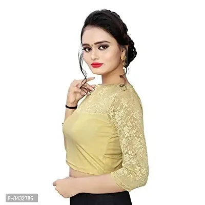 PRE SMART Present Women's Cotton Lycra Stretchable Readymade Saree Shining Blouse Gold-thumb2