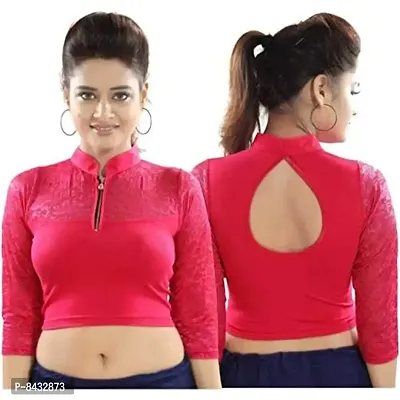 PRE SMART Women's Cotton 3/4 Sleeve Stretchable Saree Blouse (Rani, Free Size)-thumb3