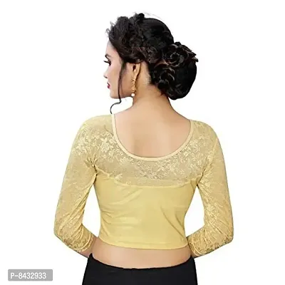 PRE SMART Present Women's Cotton Lycra Stretchable Readymade Saree Shining Blouse Gold-thumb3