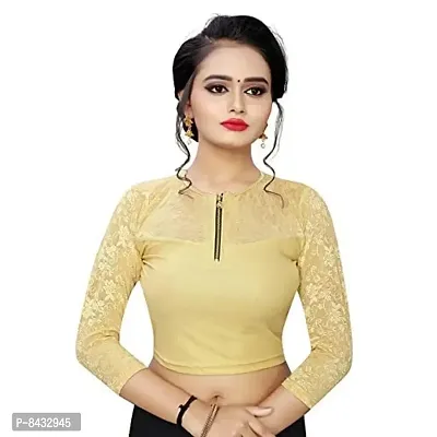 PRE SMART Present Women's Cotton Lycra Stretchable Readymade Saree Shining Blouse Gold-thumb0