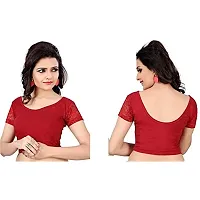 PRE SMART Women's Cotton Half Sleeve Stretchable Saree Blouse ( Maroon , Free Size )-thumb2