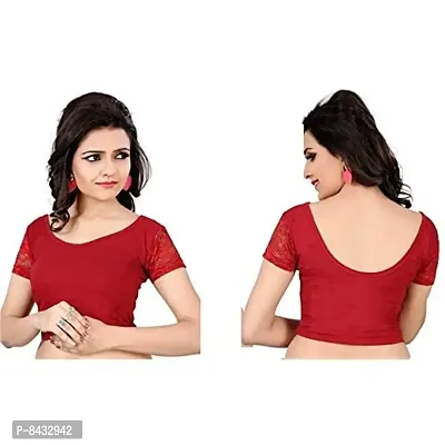 PRE SMART Women's Cotton Half Sleeve Stretchable Saree Blouse ( Maroon , Free Size )-thumb3