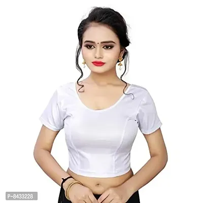 PRE SMART Present Women's Cotton Lycra Stretchable Readymade Saree Shining Blouse Silver