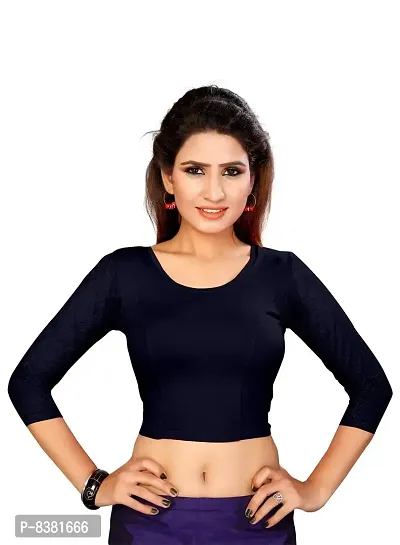 smart lady Women's Cotton Lycra Blouse (Navy Blue)