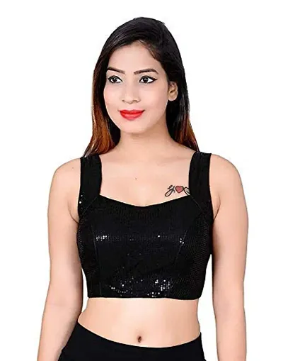 smart lady Women's Sequence Sleeveless Blouse | Choli (Black Color, 38 Size+4 inch Margin)-P