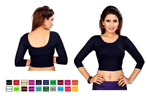 smart lady Women's Cotton Lycra Blouse (Navy Blue)-thumb2