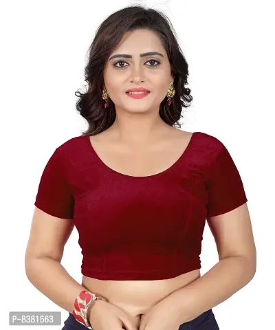 smart lady Women's Velvet Solid Short Sleeve Blouse (SL-Velvet-Half Sleeve-Maroon-B_Maroon_Free Size)-thumb0