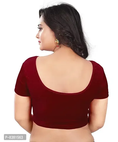 smart lady Women's Velvet Solid Short Sleeve Blouse (SL-Velvet-Half Sleeve-Maroon-B_Maroon_Free Size)-thumb2