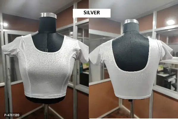 Silver Cotton Lycra Solid Blouses For Women