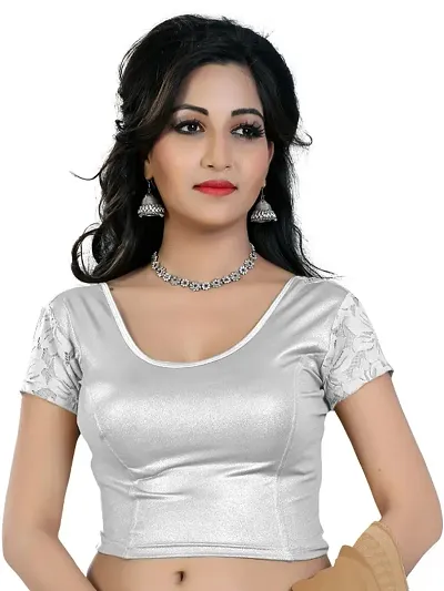 Silver Shimmer Lycra Readymade Stretchable Blouses