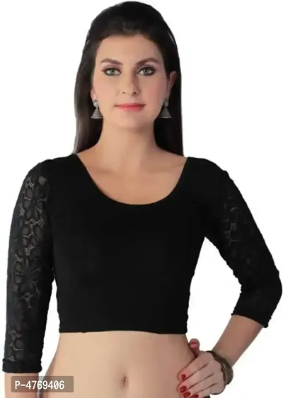 Cotton Spandex Women's Readymade Stretchable blouse ( Free Size - 30 to 36 ) ( Net Sleeve )-thumb0