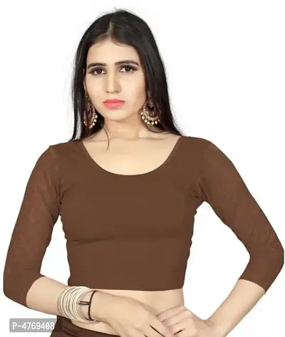 Cotton Spandex Women's Readymade Stretchable blouse ( Free Size - 30 to 36 ) ( Net Sleeve )-thumb0