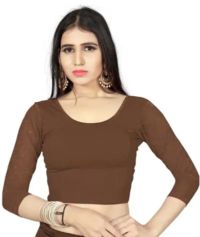 Spandex Women's Readymade Stretchable blouse ( Free Size - 30 to 36 ) ( Net Sleeve )