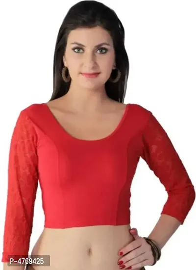 Cotton Spandex Women's Readymade Stretchable blouse ( Free Size - 30 to 36 ) ( Net Sleeve )-thumb0
