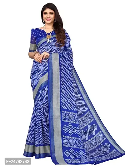 SICHI Women's Knit Cotton Blend Saree (2703S683N_Royal Blue  White)